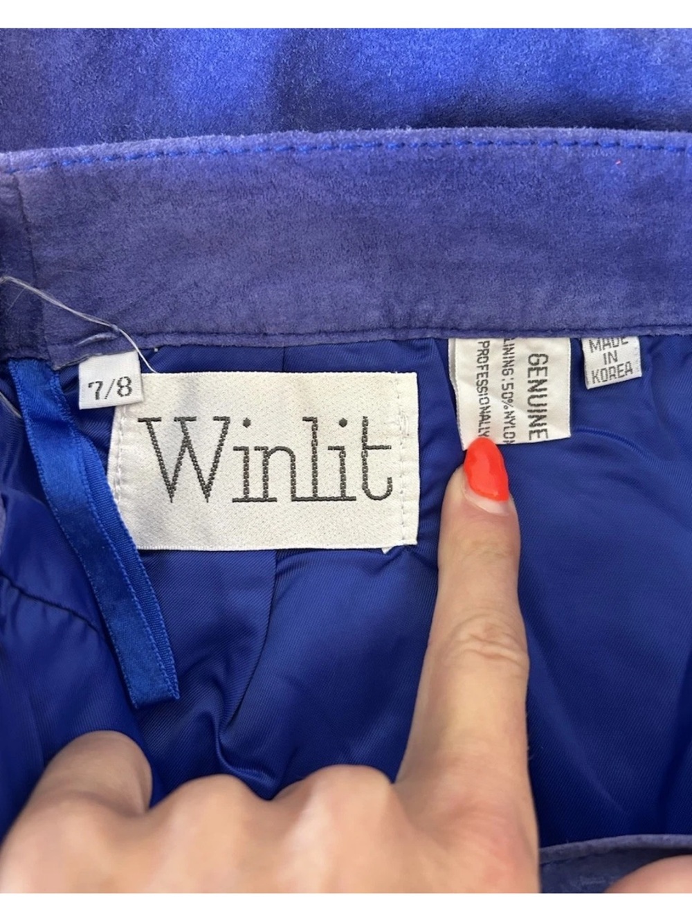 Vintage WINLIT Periwinkle Purple Suede Leather Midi Skirt Korea High Waist 7/8 - Picture 8 of 15